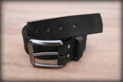 Black leather belt RUSTIK