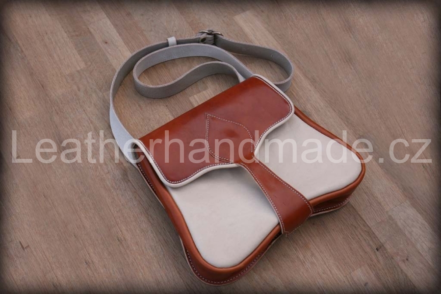 LK Kožená kabelka tvarovaná hnědo-béžová
