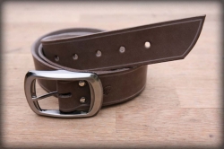 Leather belt with saddle groove brown BIG BUCKLE