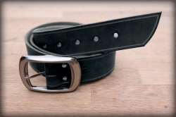 Leather belt with saddle groove black BIG BUCKLE