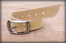 Leather belt with saddle groove natural BIG BUCKLE